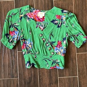 Maeve by Anthropologie Green Floral Crop Top Size 0